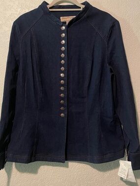 NWT Vintage Norm Thompson Military Style Denim Button Up Jacket SZ 16